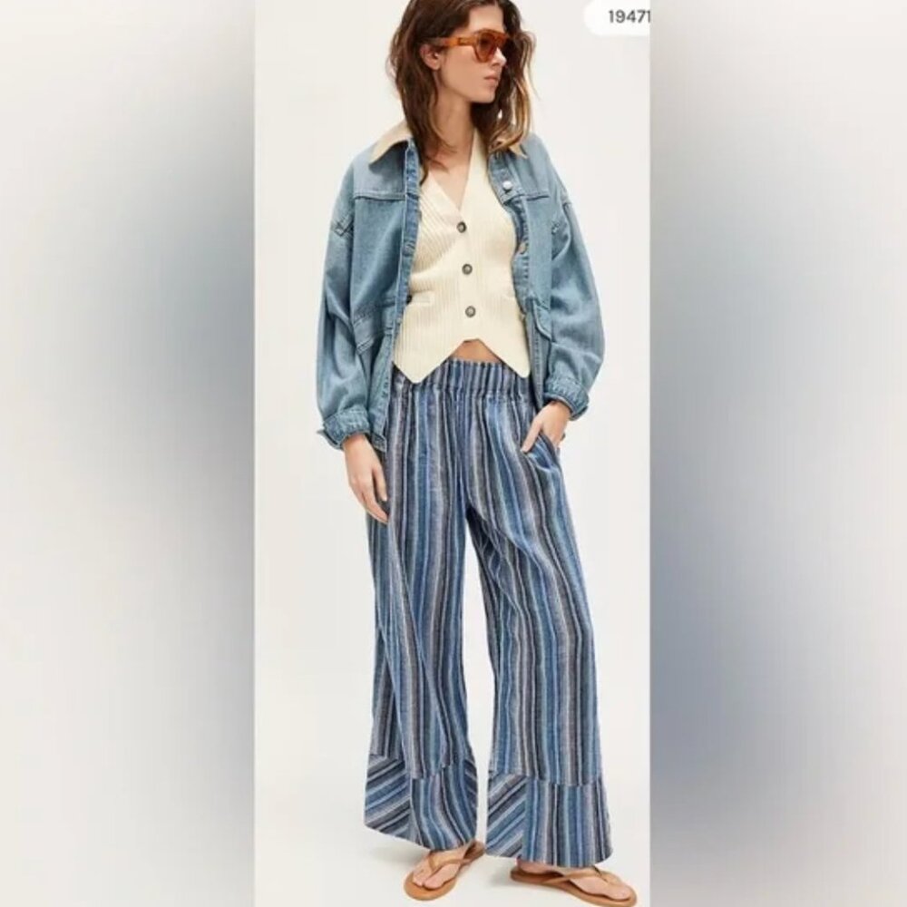 Wide-Leg Striped Blue Beach Pants